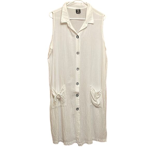 Wear Abouts Dresses & Skirts - Wear Abouts Pure Cotton White Sleeveless Button-Up Dress Duster Cover Up.   XL